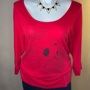 Red Skull Print Top
